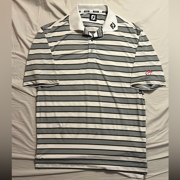 FootJoy Grey and White Striped Golf Polo - Picture 1 of 8
